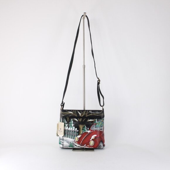 Anuschka Purse 11 x 9x3 Multi Color Red Bug Holiday Painted Leather Purse - Picture 4 of 12